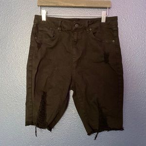 Distressed High Rise Biker Short Jeans